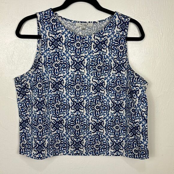 Milly For Design Nation White And Blue Cotton Blend Tank Top Size L - Picture 1 of 8